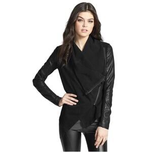 BLANKNYC Private Practice Jacket Black Mixed Media Drape Front Moto Size S